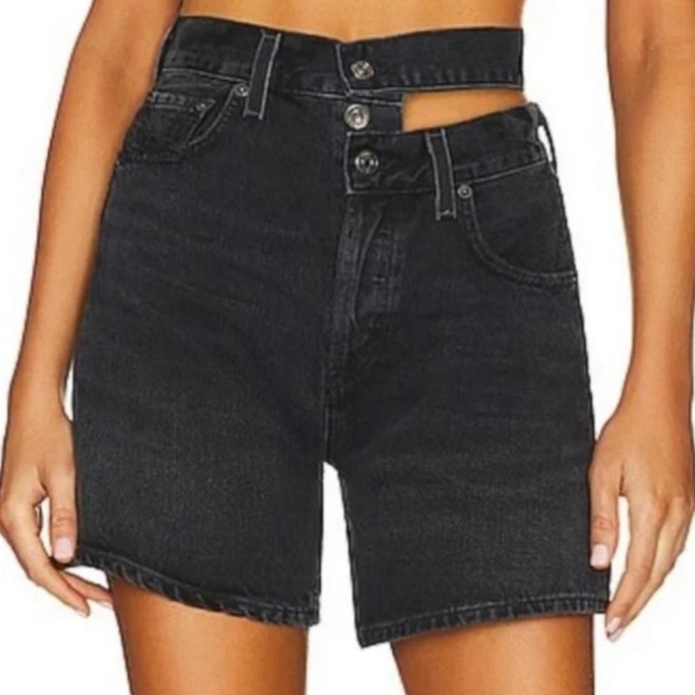 Agolde, Women's Broken Waistline Denim Shorts., Black, Cool-girl, Size 28